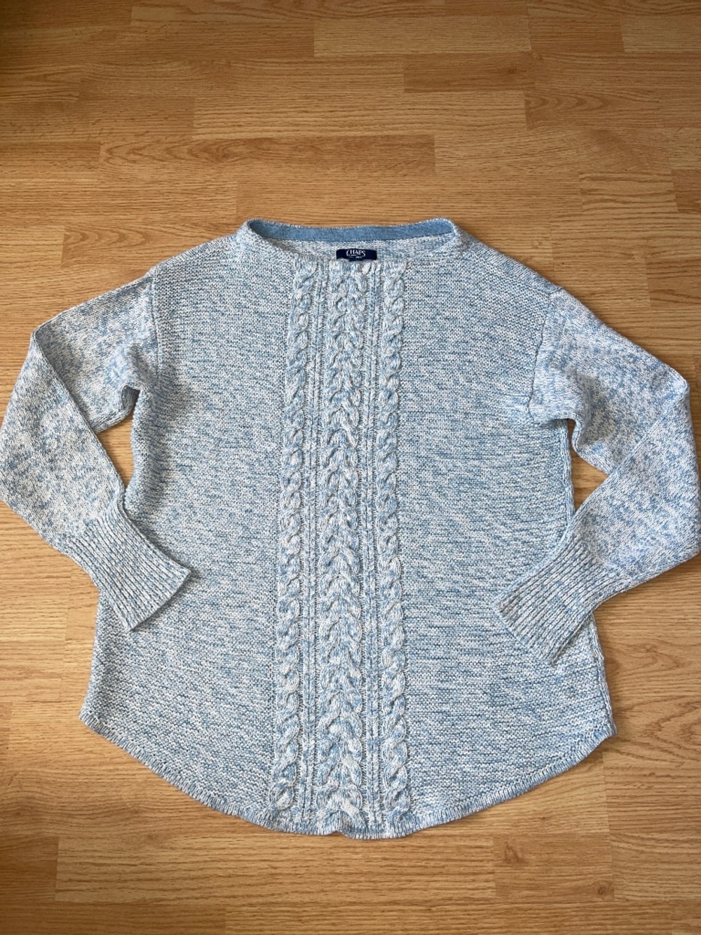 Chaps Women’s Blue & White Knit Cotton Blend Sweater Top Size Small